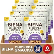 Chickpea Snacks - Crunchy Roasted Chickpeas - High Fiber Vegan Protein Snacks for Adults and Kids - 8-Pack by BIENA – 8 Pack, White, Pack of 8, Model ASINPPOSPRME37126