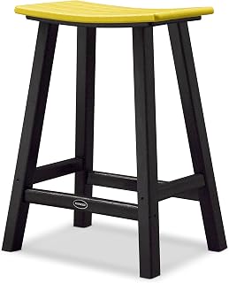 Polywood 2011-FBLLE Contempo Counter Height Saddle Seat Barstool, Black Frame, Lemon