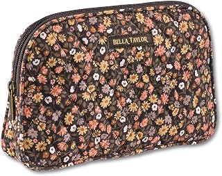 Bella Taylor Cosmetic Pouch, Quilted Makeup Bag, Twilight Garden | Lightweight, easy-to-clean PEVA lining, interior slip pocket, secure zip top, durable construction