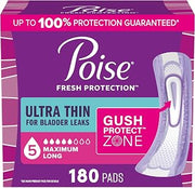Poise Ultra Thin Incontinence Pads for Women, 5 Drop, Long, 180 ct