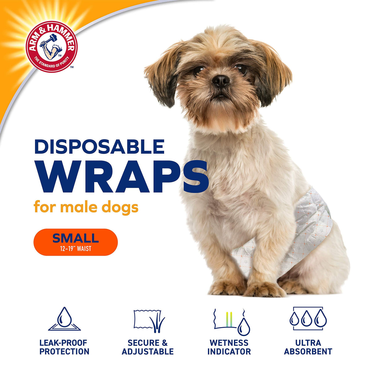 Small Male Dog Wraps by ARM & HAMMER – Small (Pack of 6), Microfiber, white, Pack of 6, Model FF13881