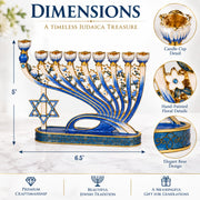 Matashi Hand Painted Menorah, Pewter with Blue Enamel and Crystals