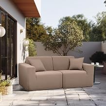 2-Seat Brown Outdoor Sectional Sofa - Weather-Resistant Patio Seating with Compressed Foam Cushions & Washable Covers - Modern Design for Stylish Spaces