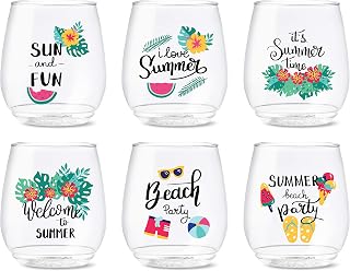 TOSSWARE POP 14oz Vino Summer Sips 1 Series, SET OF 6, Premium Quality, Recyclable, Unbreakable & Crystal Clear Plastic Wine Glasses