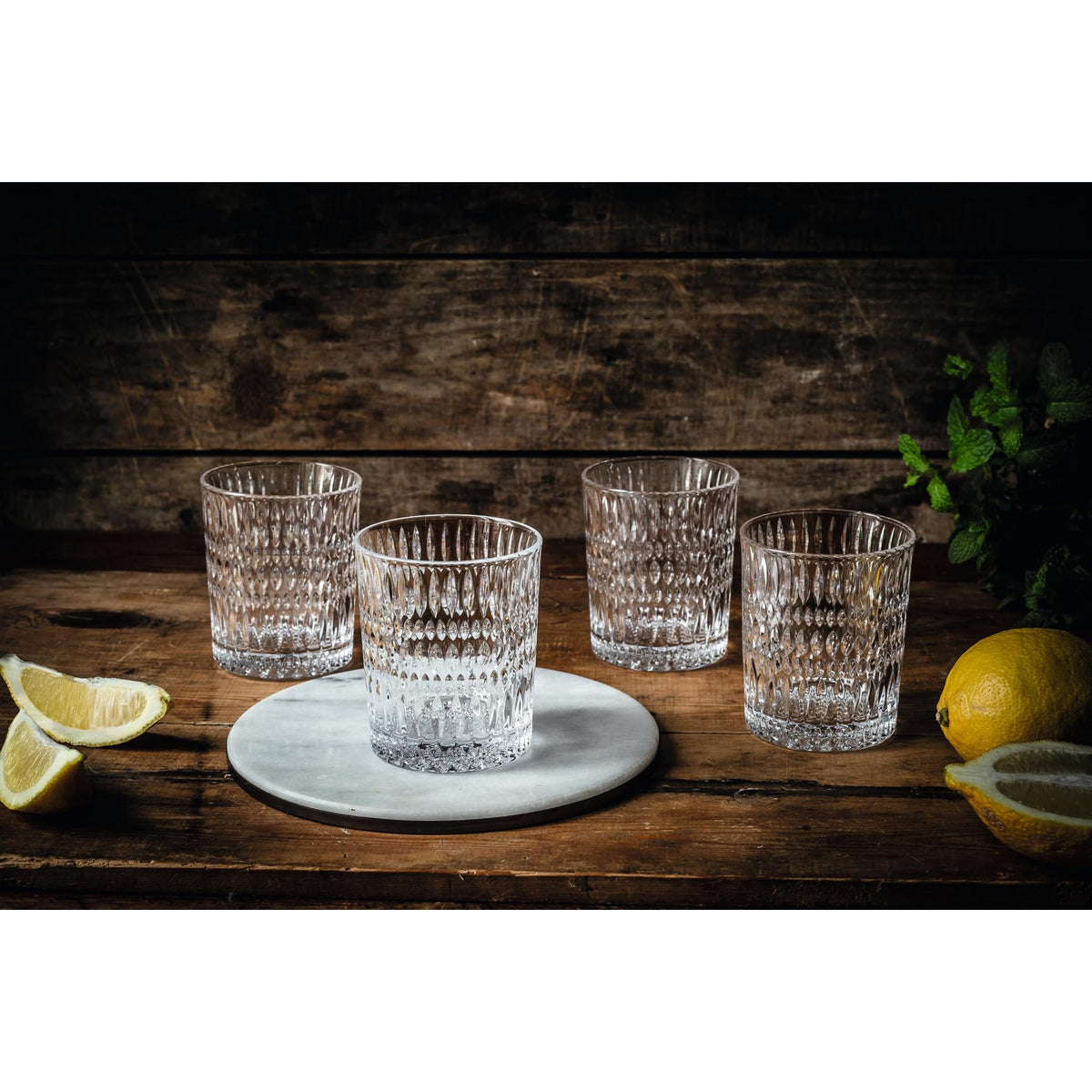 Ethno Crystal Tumblers by Nachtmann – 3.7" H x 3.2" L x 3.2" W, 0.294 liters, Crystal, Clear, Pack of 4