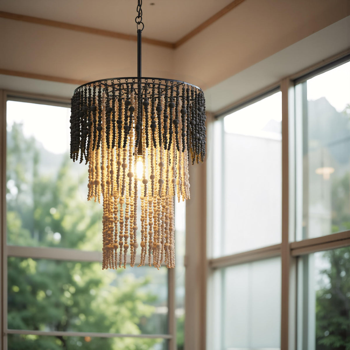 Bizu Ceiling Lamp Black & Beige by Zuo – Medium, Metal, Black & Beige, Model 56175