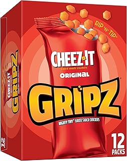 Gripz Mini Cheese Crackers, Kids Snacks, Baked Snack Crackers, Cheez-It Original, 10.8oz Box (12 Pouches)