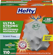 Hefty Ultra Strong Recovered Materials 13 Gallon Kitchen Trash Bags, 110ct