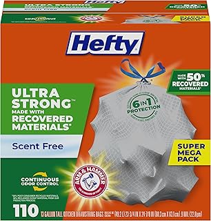 Hefty Ultra Strong Recovered Materials 13 Gallon Kitchen Trash Bags, 110ct