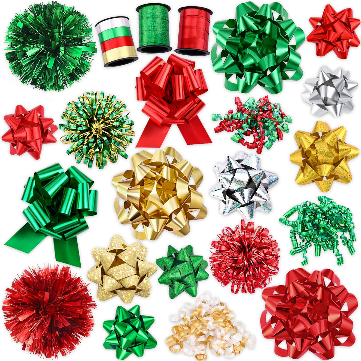 YUJUN Christmas Gift Bows Set, 23 Pieces, Red and Green