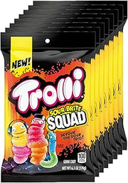 Trolli Sour Brite Squad Sour Gummy Candy, 6.3 oz, 8 Pk | Sour gummy worm assortment, snacking, party candy, sharing, lunchbox, bulk case