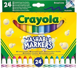 Crayola 24 Washable Fine Tip Assorted School Leisure Marker Pens, Coloured Maxi tip /