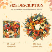 Plmiera Autumn Wreath, 24 Inch Diameter, Sunflowers and Pumpkins