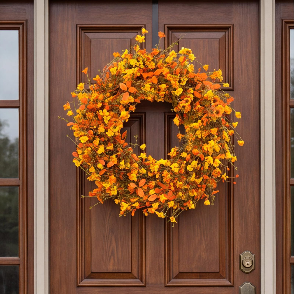 DIYFLORU Fall Wreath, 22 Inch Grapevine Base, Orange 1