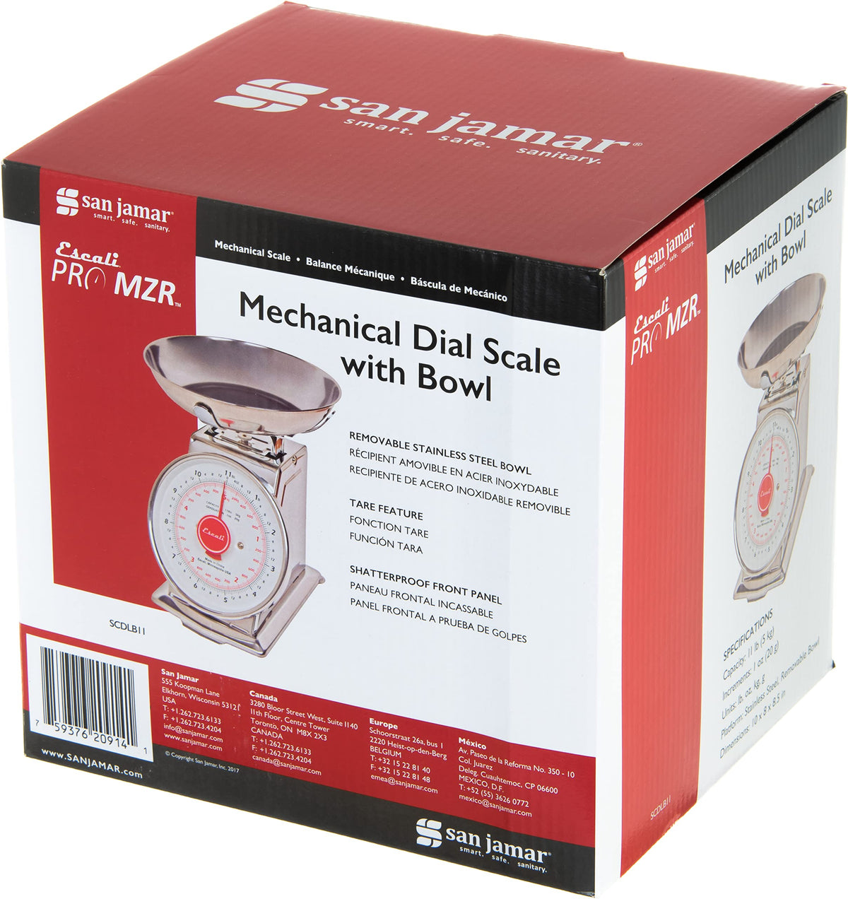Escali Mercado Dial Scale 11 Lb X 1 Oz by San Jamar – 0.0 ounces, Metal - other, Silver, Model SCDLB11