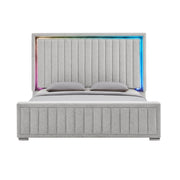 Elias Grey King Bed with Immersive Sound by Global Furniture USA – King (U.S. Standard), Polyester Blend, Grey, Model ELIAS-GREY-KB W/ IS