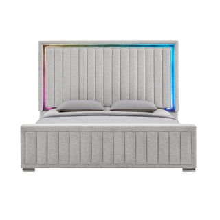 Elias Grey King Bed with Immersive Sound by Global Furniture USA – King (U.S. Standard), Polyester Blend, Grey, Model ELIAS-GREY-KB W/ IS