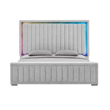 Elias Grey King Bed with Immersive Sound by Global Furniture USA – King (U.S. Standard), Polyester Blend, Grey, Model ELIAS-GREY-KB W/ IS