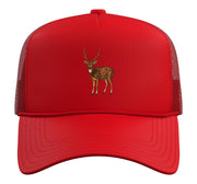 Chital Axis Deer Trucker Hat with Adjustable Mesh Back by Chital Axis Deer Lovers Shop – Polyester, Red