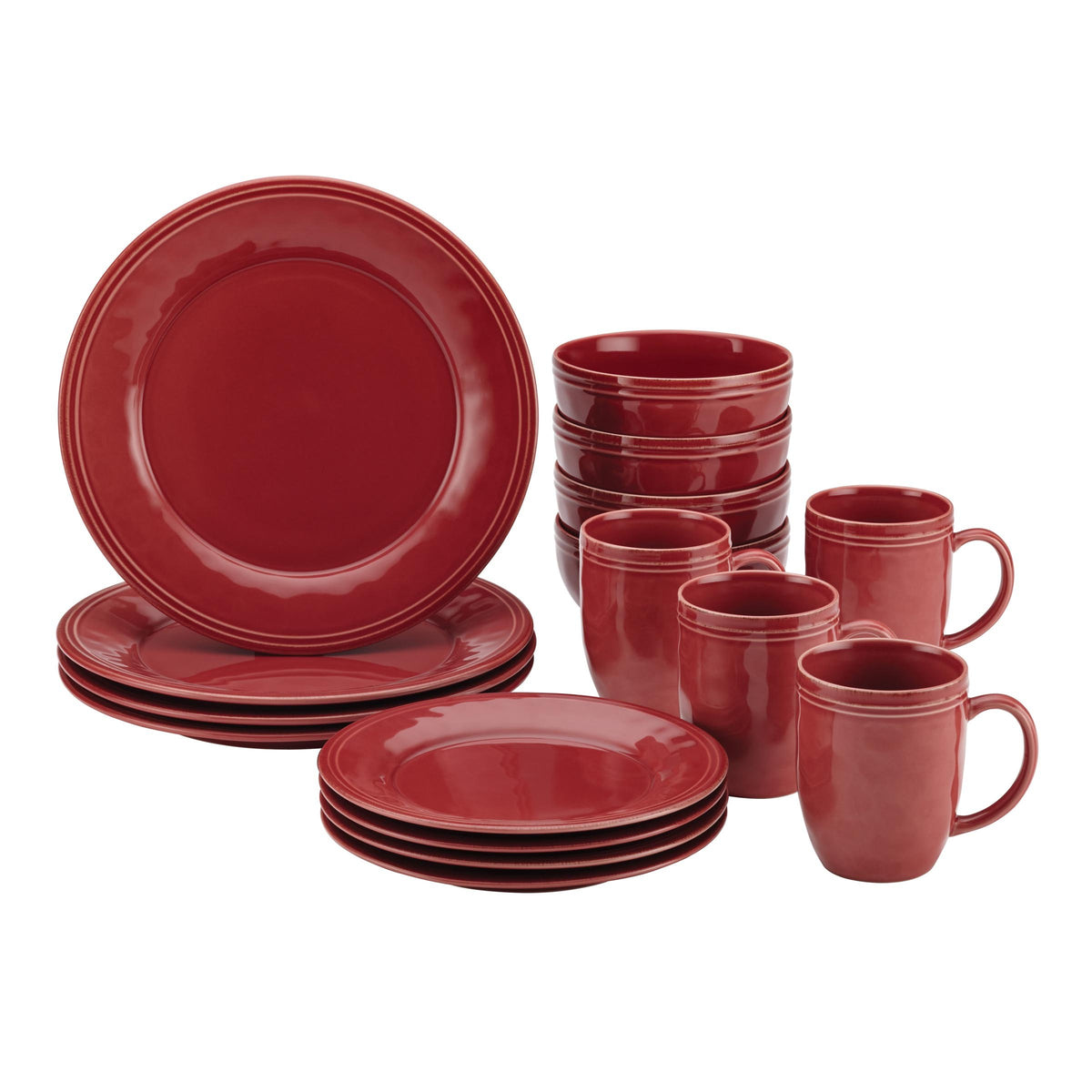 Rachael Ray Cucina Stoneware Dinnerware Set, 16 Piece, Cranberry Red