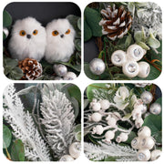 PureCosy Christmas Wreath, 24 Inch Artificial with Owl Pine Cones and Greenery, Owl Wreaths