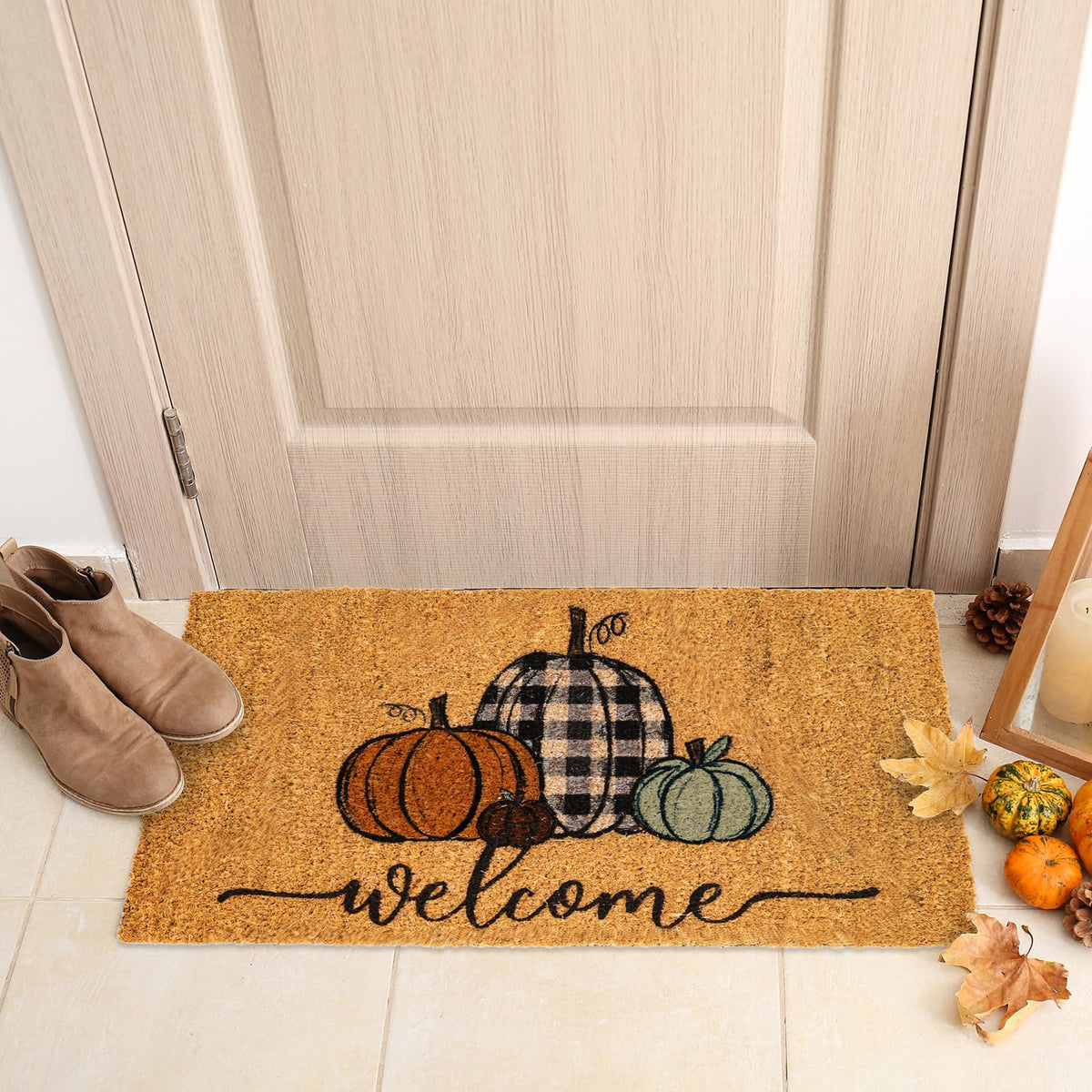 Whaline Fall Doormat, Coir Pumpkin Design, 16 x 28 Inch