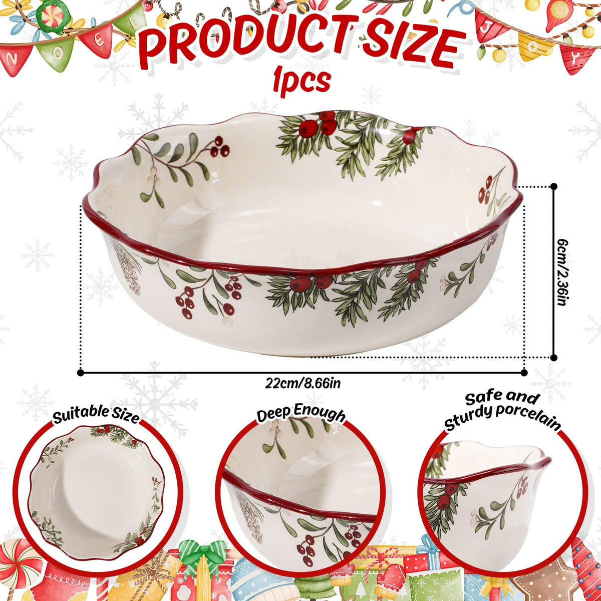Whaline Holly Berry Ceramic Bowl, 8.7 Inch, Red Green