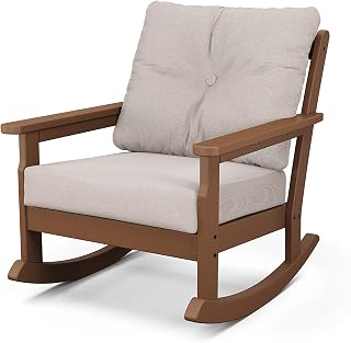 Polywood Vineyard Deep Seating Rocking Chair in Teak/Dune Burlap