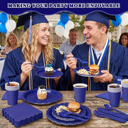Vyntra Paper Plates and Napkins Set, 175 Pieces, Navy Blue
