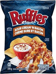 Lays Ruffles Sour Cream & Bacon Potato Chips, Large Bag, {Imported from Canada}