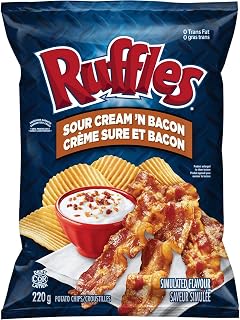 Lays Ruffles Sour Cream & Bacon Potato Chips, Large Bag, {Imported from Canada}