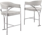 Boucle Fabric Counter Stools with Silver Chrome Iron Base