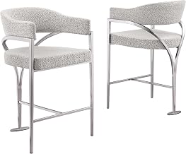 Boucle Fabric Counter Stools with Silver Chrome Iron Base