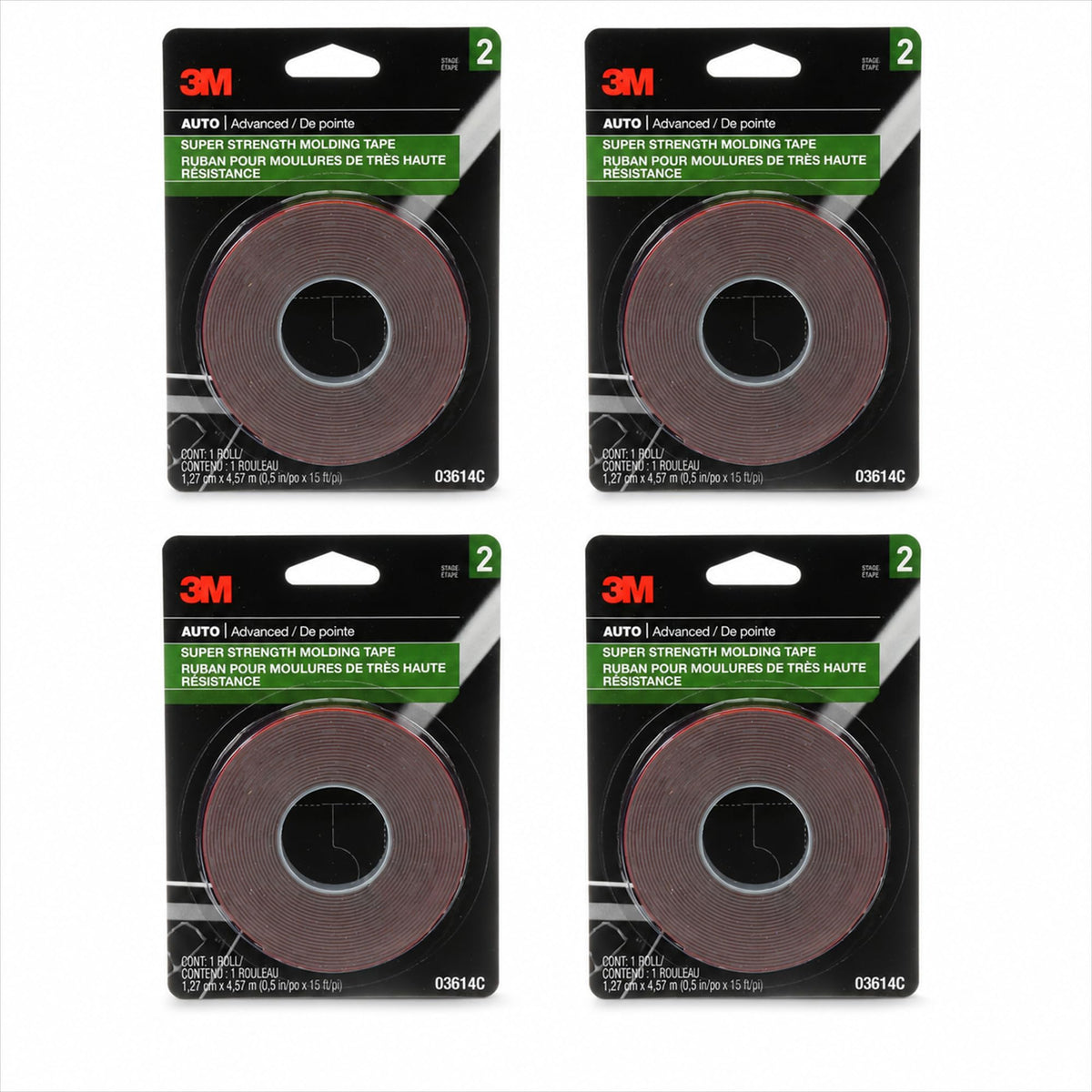 Super Strength Molding Tape by 3M – 1/2 Inch x 15 Ft, 4 Rolls, VHB, Black, Pack of 3, Model 3614