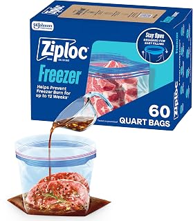 Ziploc Quart Food Storage Freezer Bags, Stand-Up Bottom, Easy to Fill, 60 Count (Pack of 9)