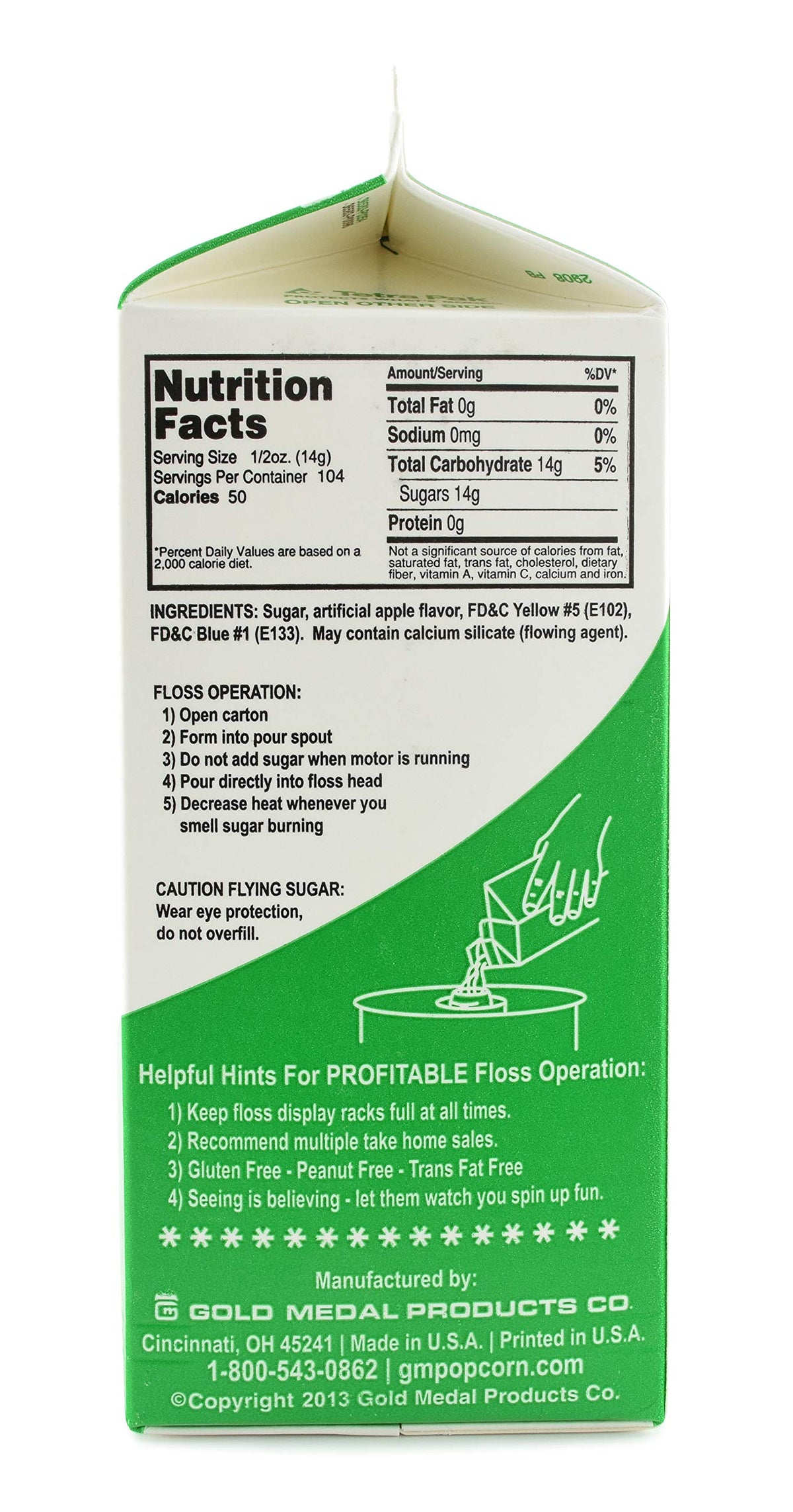 Green Apple Flossugar (1/2 gallon) by Gold Medal – 3.25 Pound (Pack of 1), Green, Pack of 6, Model 3220