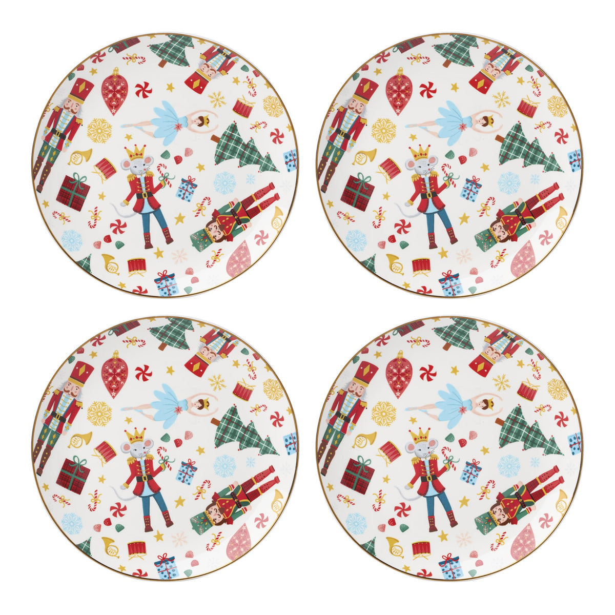 Lenox Nutcracker Ballet Appetizer Plates, Porcelain Set of 4, Multicolor