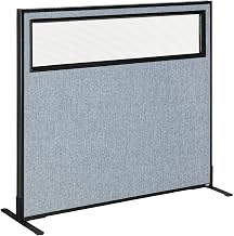 Global Industrial 48-1/4"W x 42" H Freestanding Office Partition Panel with Partial Window, Blue