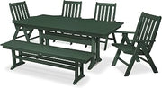 Polywood Vineyard 6-Piece Farmhouse Folding Dining Set with Bench (Green)