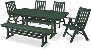 Polywood Vineyard 6-Piece Farmhouse Folding Dining Set with Bench (Green)