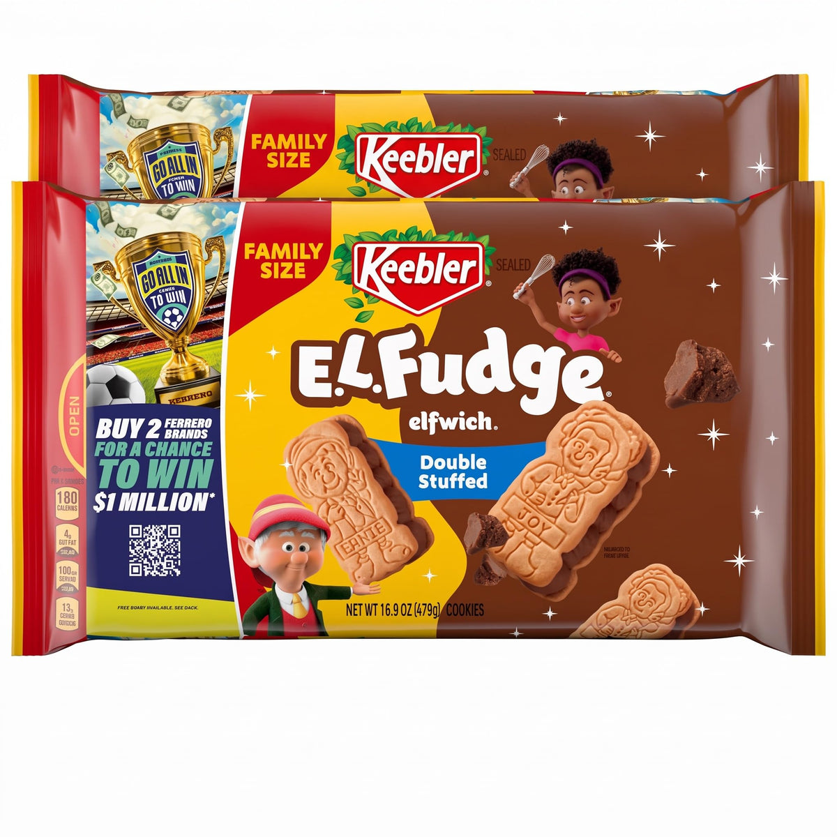 E.L. Fudge Double Stuffed Elfwich Cookies Family Size 16.9 oz (Pack of 2) by Keebler – 16.9 Ounce (Pack of 2), brown, Pack of 2, Model 00027800067828