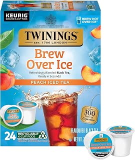 Twinings Brew Over Ice Unsweetened Peach Blk Iced Tea K-Cups 24 CT (1 Pack)