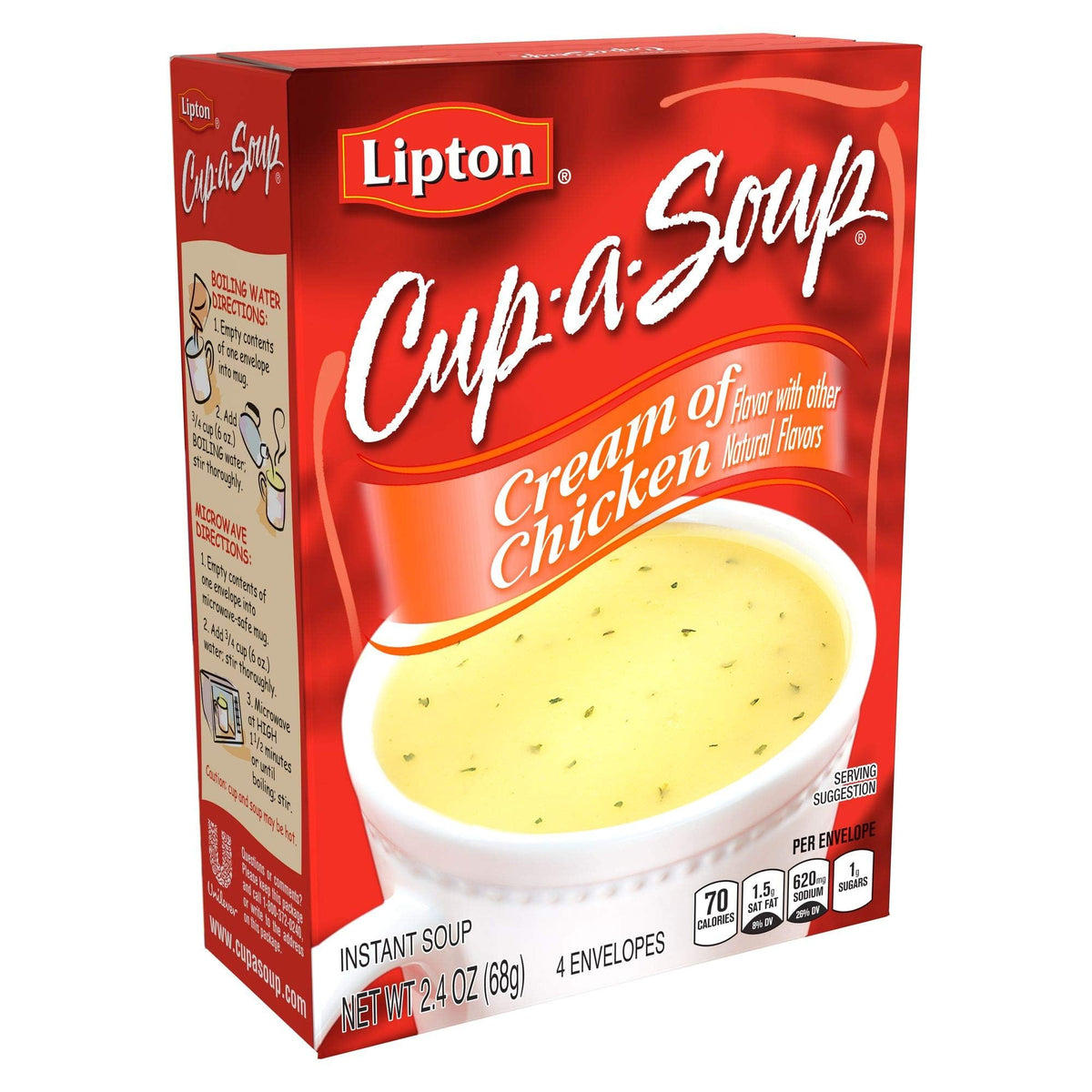 Lipton Cup-a-Soup Instant Soup For a Warm Cup of Soup Cream of Chicken Only 70 Calories Per Serving by SOUP SECRETS – 2.4 Ounce (Pack of 12), Cream of Chicken, Model 01481