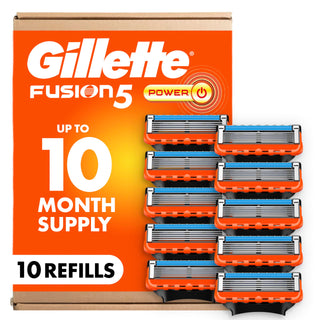 Fusion5 Power 5-Blade Razor Blade Refills for Men with Precision Trimmer by Gillette – 10 Count (Pack of 1), Orange