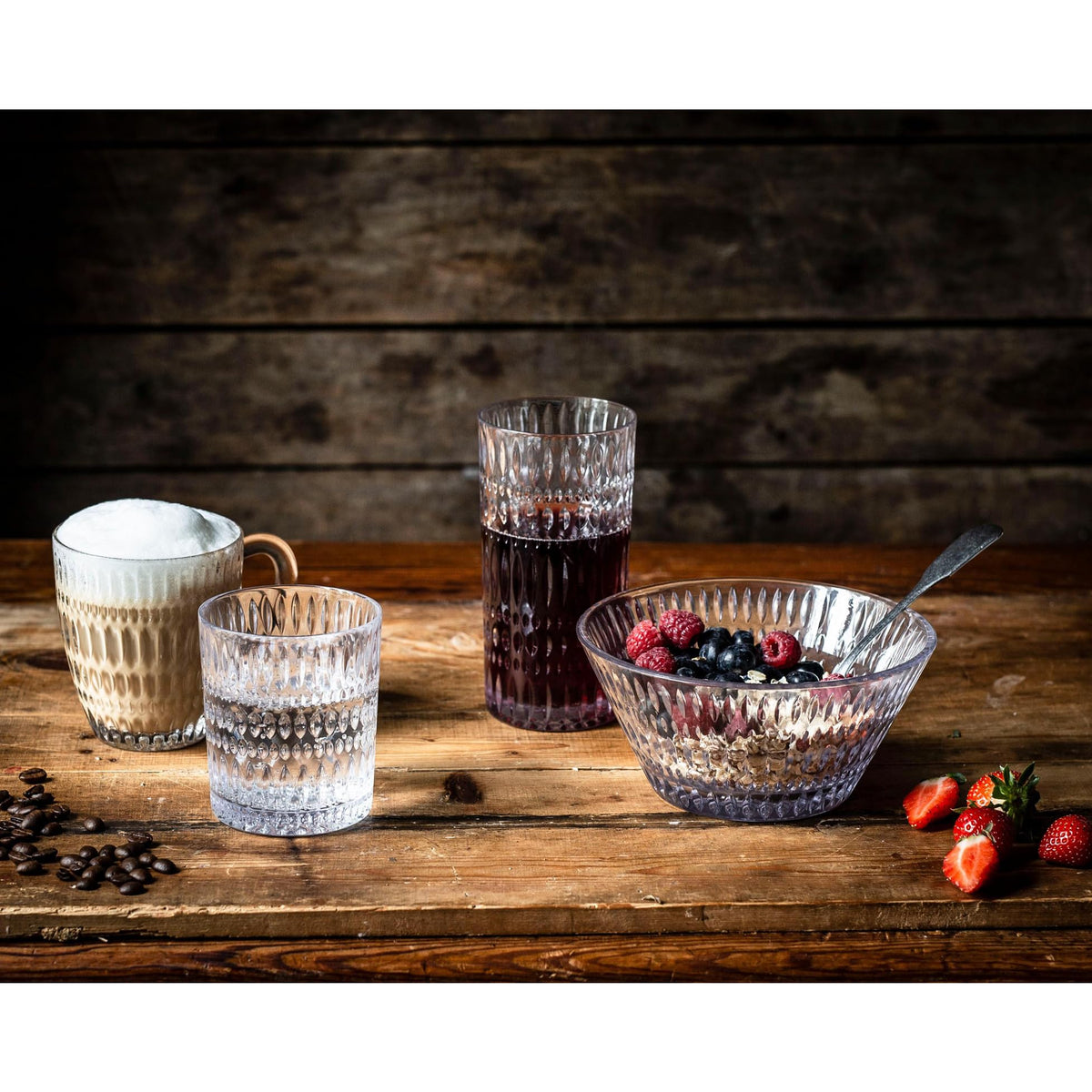 Ethno Crystal Tumblers by Nachtmann – 3.7" H x 3.2" L x 3.2" W, 0.294 liters, Crystal, Clear, Pack of 4