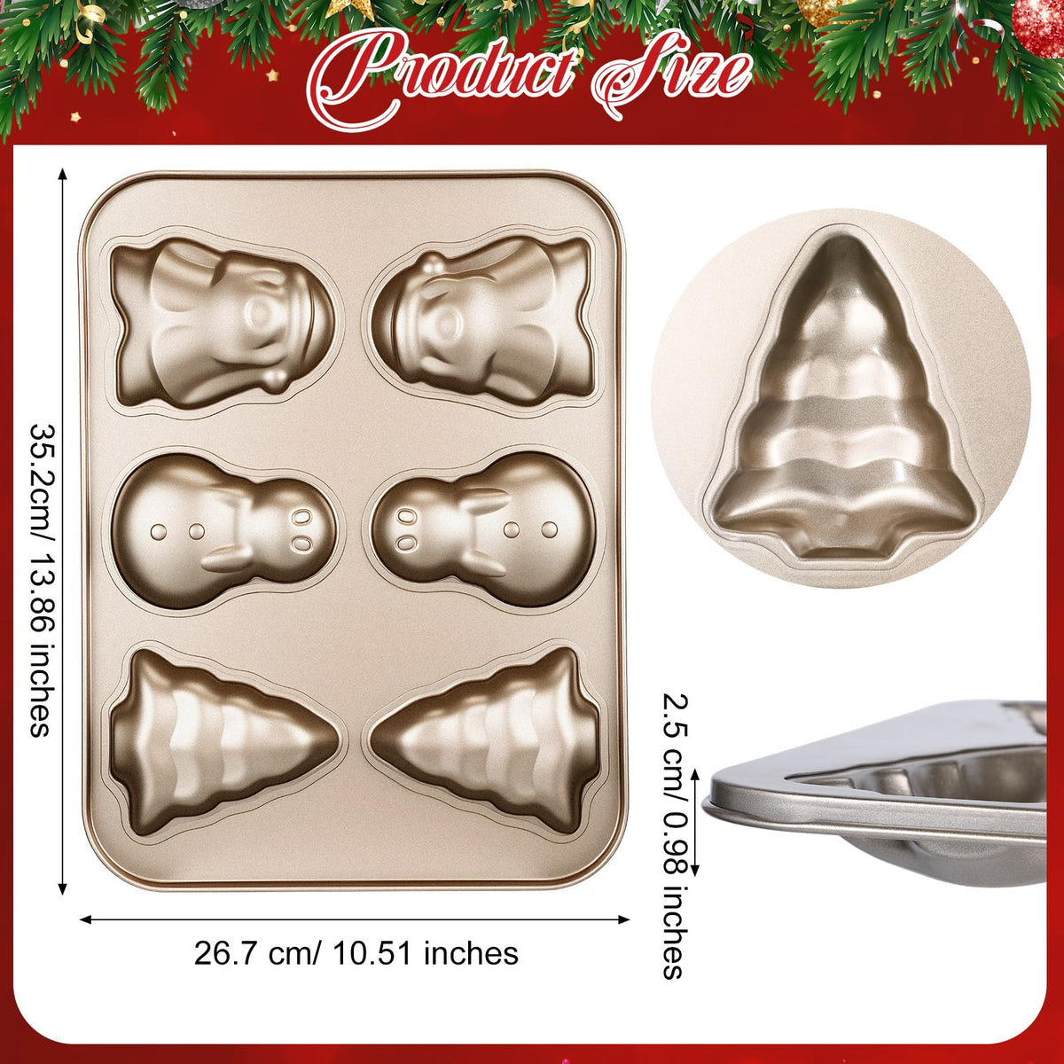 Blushtier Christmas Cake Pan, Aluminum Fluted Mold, Gold 2 Pack
