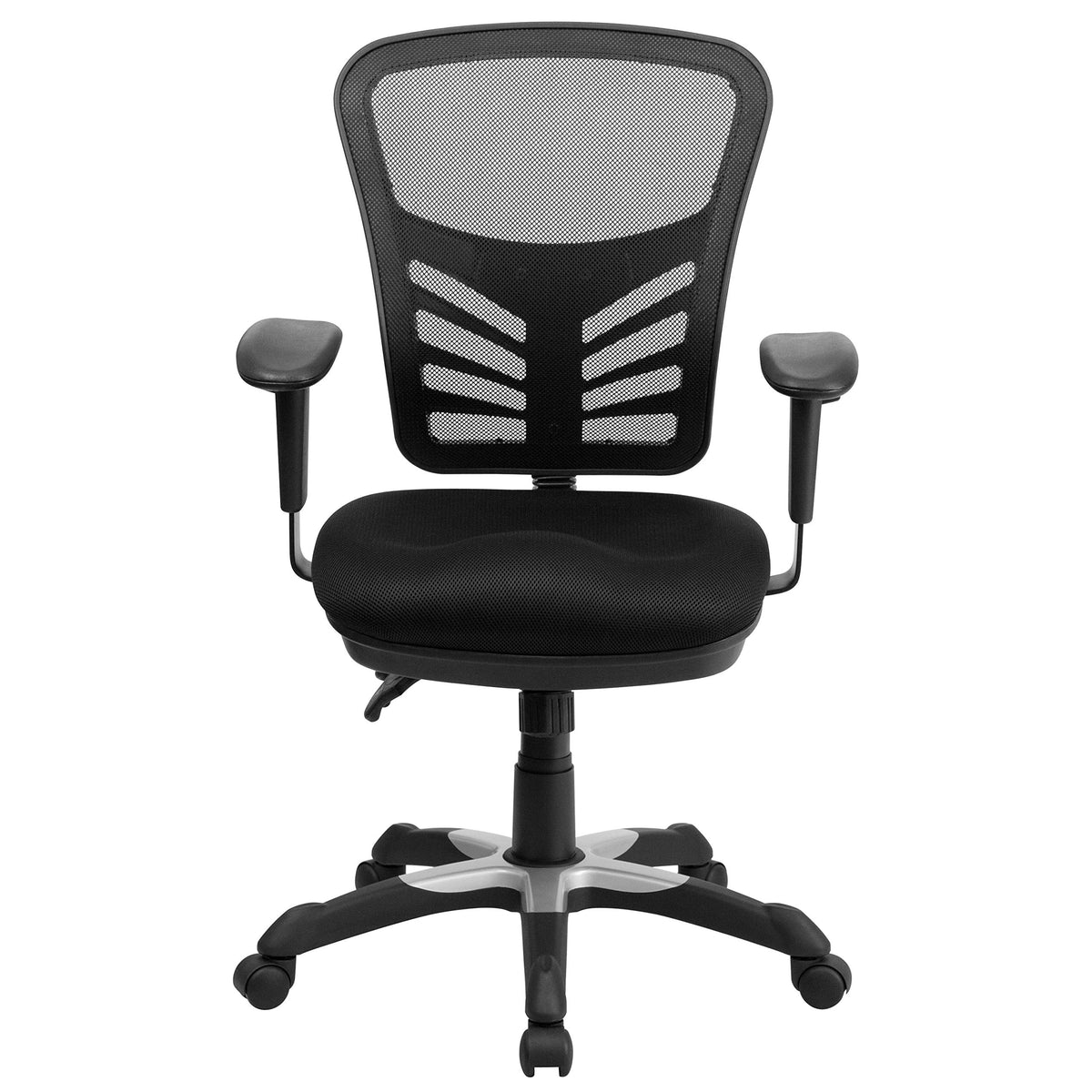 Nicholas Mid-Back Black Mesh Multifunction Executive Swivel Ergonomic Office Chair with Adjustable Arms by Flash Furniture – 4 Pack, Model 4-HL-0001-GG
