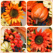 Plmiera Autumn Wreath, 24 Inch Diameter, Sunflowers and Pumpkins