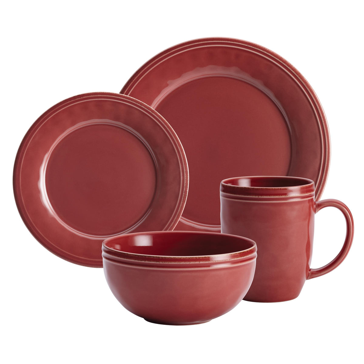 Rachael Ray Cucina Stoneware Dinnerware Set, 16 Piece, Cranberry Red
