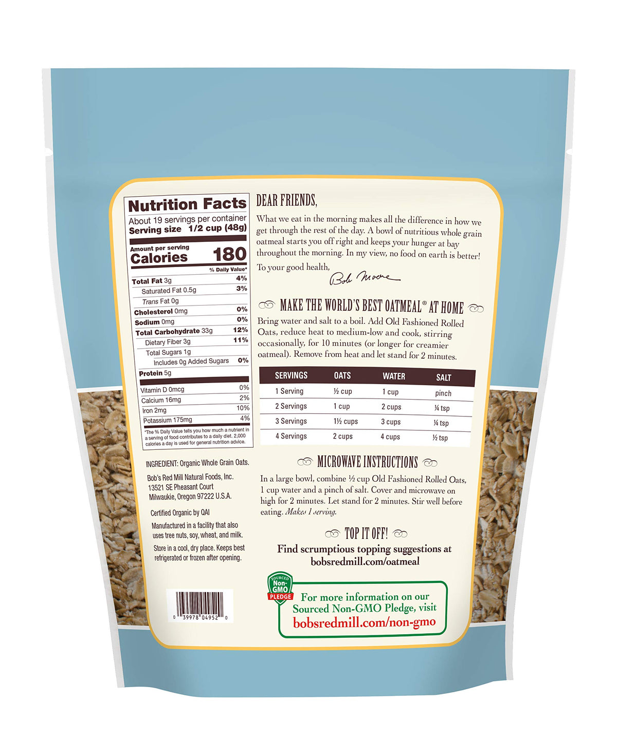 Gluten Free Old Fashioned Rolled Oats by Bob's Red Mill – 32 Ounce (Pack of 4), Pack of 4, Model 1982C324